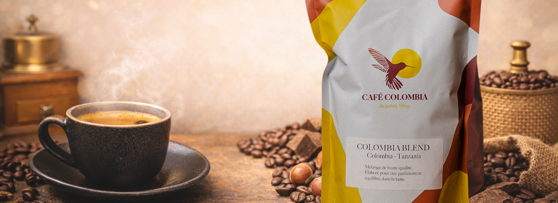 Colombia Blend: krachtige en evenwichtige koffiebonen met chocoladearoma's.